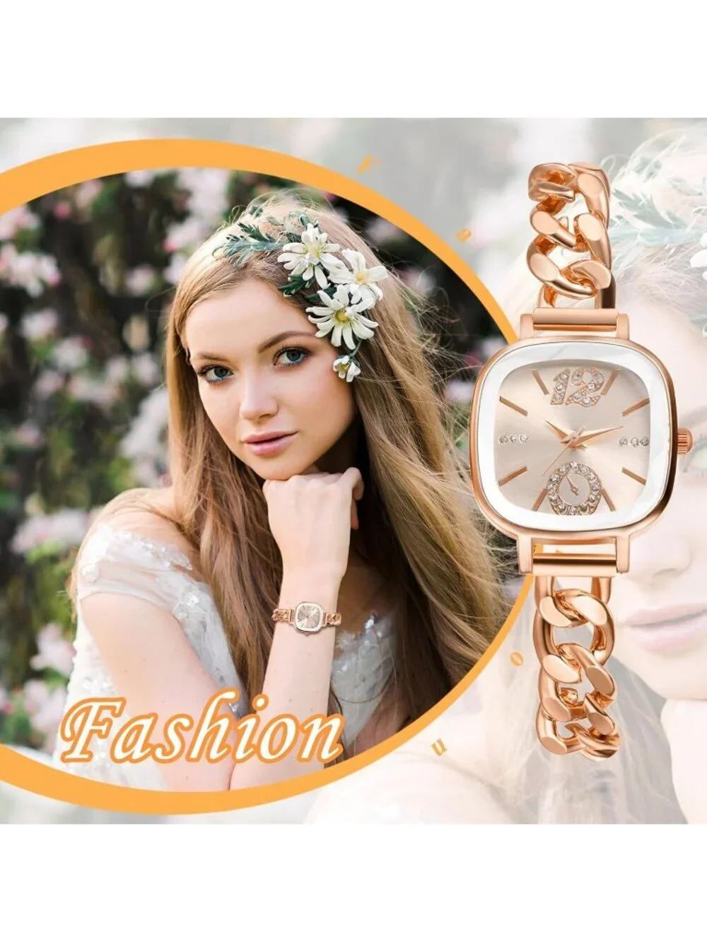Women's Rose Gold Analog Elegant Stainless Steel Square Bracelet Wrist Watch